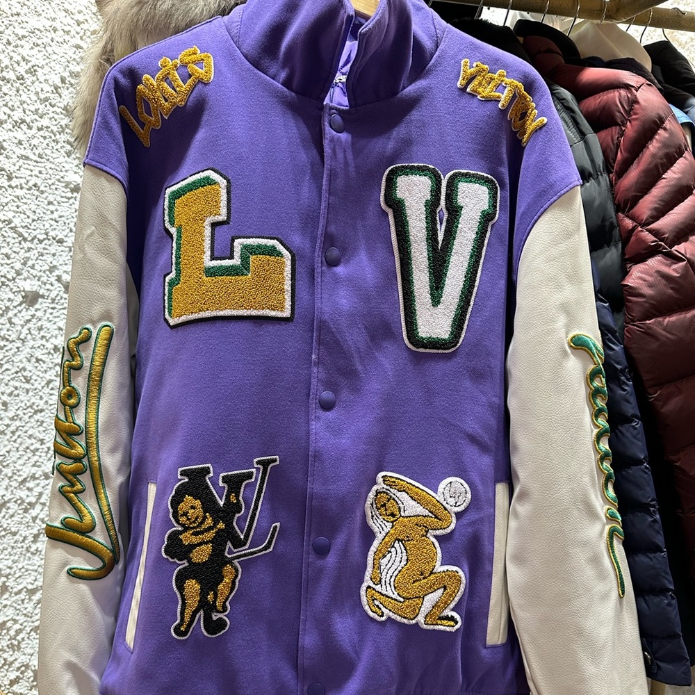 Multi Patch Lv Purple Leather Varsity Jacket - image 2